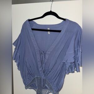 Free People Blue Ruffled Bodysuit